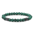Close-up of 6mm green malachite beads and black geometric metal spacers on a yoga bracelet - Malachite