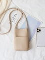 Mini sac de téléphone beige en cuir texturé avec poche avant au style minimaliste - Abricot