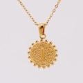 18K gold plated stainless steel necklace with hammered letter I circular pendant - I (With Chain)