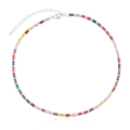 Collana arcobaleno con zirconi rettangolari colorati in finitura argento e catena di estensione - Stile Arcobaleno con Strass Quadrati Argento (XL0026 Argento)