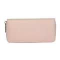 Long pink PU leather wallet for women with lychee pattern texture and gold zipper - Pink