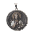 Vintage stainless steel silver round necklace with Sacred Heart of Jesus portrait - Style B / Pendant Only (No Chain)
