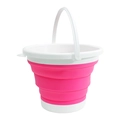 Tragbarer rosa Faltbarer Eimer mit Silikonkörper und weißem Griff für Outdoor - Mittel 5L / Rosa & Weiß