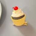 Cute 3D cupcake hair clip with pink cream and cherry on a golden metal duckbill base - Cherry Ice Cream Cupcake