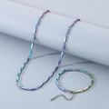 Set di collana e bracciale in acciaio inossidabile arcobaleno con maglie geometriche - Bracciale 17.5cm / Colorato