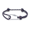 Bracciale in corda RPET blu navy e rosso con moschettone argento in stile sportivo - N. 26 Intrecciato Blu scuro Bianco e Rosso