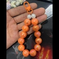 Beaded acrylic keychain with large orange pearls and iridescent accents for DIY craft - Bright Orange