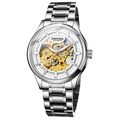 Mechanical wristwatch for men in two-tone stainless steel with skeleton golden dial - Silver Band Silver Case White Dial