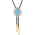 Western bolo tie featuring blue turquoise stone pendant and black braided cord - 29 (Gold with Blue Turquoise)