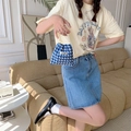 Blue and white checkered drawstring storage bag styled with a summer outfit - 14cm*16cm / Coated Blue Plaid
