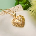 Collar con colgante de corazón bañado en oro de 18K, diseño de filigrana y cruz de circón - Dorado (Estilo Cruz)