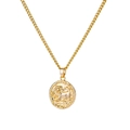 18K gold plated Leo zodiac necklace featuring a round embossed lion pendant on a fine chain - Leo (YSN860GL-L)