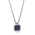 Silver titanium steel necklace with a square blue lapis lazuli stone pendant - Silver/Lapis Lazuli (With Chain)
