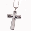 Vintage stainless steel cross necklace with wire rope inlay on silver pendant for men - With Chain / Steel