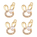 Set of 4 gold rabbit charms with inlaid pearls and rhinestones for DIY jewelry making - Rabbit Shape Pearl Rhinestone (px1086-30)