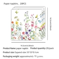 Especificaciones detalladas de tamaño para servilletas de papel con diseño de flores silvestres - 20 Servilletas