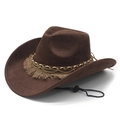 Donkerbruine suède western cowboyhoed met kwastjes en verstelbare kinband - M (56-58cm) / Bruin