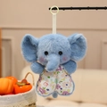 Blue plush elephant doll toy with floral heart bib and green hanging clip for kids - Elephant
