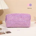 Pink and purple checkered plush makeup bag with zipper and compact portable design - Purple/Rectangle/X-208