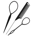 Professional 3-piece black hair styling set with tail comb and hair loop tools - Black 3-Piece Set