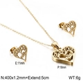 Golden heart jewelry set with cutout ma design including pendant necklace and stud earrings - Gold Heart Hollow ma Style (KS132871-KFC)