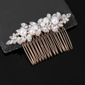 Rose gold bridal hair comb with white pearls and marquise rhinestones on black rock - Style B - Hair Comb Gold