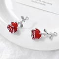 Macro shot of silver metal rose charms with vibrant red enamel for DIY jewelry making - Large Red Rose / #11 Single Price