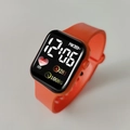 Orange silicone strap LED digital watch with heart detail and square fitness display - Orange