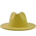 Classic bright yellow wool felt fedora hat with wide flat brim and matching band for women - Yellow