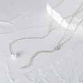 Detailed close-up of a silver freshwater pearl necklace with a delicate chain and clasp - Silver Single Pearl-Minimalist Choker