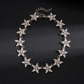 Macro shot of silver star-link choker necklace with rhinestones on black leather background - Star Stitching Necklace (Silver)