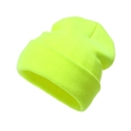 Minimalist neon yellow ribbed knit beanie for adults, warm winter hat in solid candy color - Neon Yellow