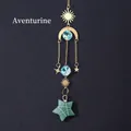 Hollow star and moon sun catcher with blue crystal beads and green aventurine star - Aventurine Five-pointed Star Wind Chime