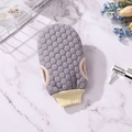 Dual-sided grey exfoliating shower glove with 3D honeycomb texture and yellow elastic cuff - Honeycomb Style / Gray