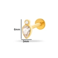 Gold F136 titanium stud with white teardrop zircon, measuring 6mm by 3mm size - Style 3 (T2505-3#) / Gold