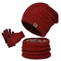 Burgunder Winter-Strickset inklusive fleecegefütterter Mütze, Schal und Handschuhe - Burgunderrot