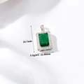 Macro shot of 23.7mm emerald green pendant with white zircon and silver metal base - Rectangular Deep Green Emerald Style (H-10480) / Silver