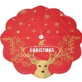 Jupe de sapin de Noël rouge avec motifs de rennes et flocons dorés pour décoration - Jupe de Sapin en Tissu Brossé Renne 90CM / 90cm