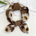 Brown floral cotton linen neck scarf with white flowers and fine stitched edges - Narcissus Coffee