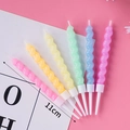 Set of six spiral birthday candles in colorful macaron shades with white holders - Romantic Spiral Macaron Candle / 6Pcs/Set / Macaron Multicolor