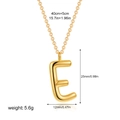 Detailed dimensions of 18K gold letter E pendant necklace showing chain length and weight - Letter E