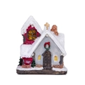 Detail van miniatuur kerstkerk met sneeuwdak en warm oplichtende LED-vensters - Stijl B