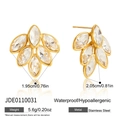 Golden stainless steel leaf stud earrings with marquise crystals and needle clasp - Leaf Shape (JDE0110031)