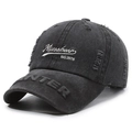 Dunkelgraue Vintage-Baseballkappe aus Denim mit Mizoobean-Stickerei und Used-Look-Details - Verstellbar / Schwarz