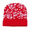 Winter red knitted beanie with white cloud jacquard pattern and wide fold cuff - Red with White Cloud Pattern (P)