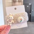 Cute off-white plush hair clip featuring a 3D bunny and tulip button decoration - J-41-Rabbit Plush Clip