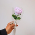 Handmade pink and white gradient chenille stem rose with pearl and love ribbon - Finished Gradient Pink Rose