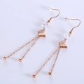 Pendientes de mariposa en oro rosa con cuentas de cristal y borlas de cadena larga - Oro rosa