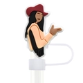 Cowgirl girl character silicone straw topper cap with dustproof sleeve for 10mm straws - Red Hat Cartoon Figure (11)