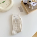 Creamy white cable knit combed cotton crew socks with minimalist S letter embroidery - One Size / Beige